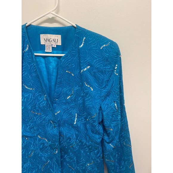 Vintage Magali Collection Womens Silk Blue  Embroidered & Sequined Jacket Size 1 - Picture 4 of 8